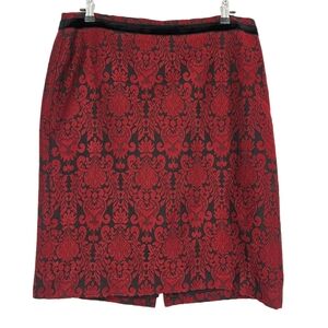 Talbots Straight Pencil Skirt Red Black Jacquard Damask Zip Back Lined 14